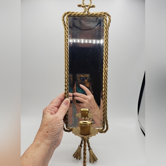 Vtg Beveled Edge Mirror Wall Sconce Twisted Metal Frame - Picture 1 of 4